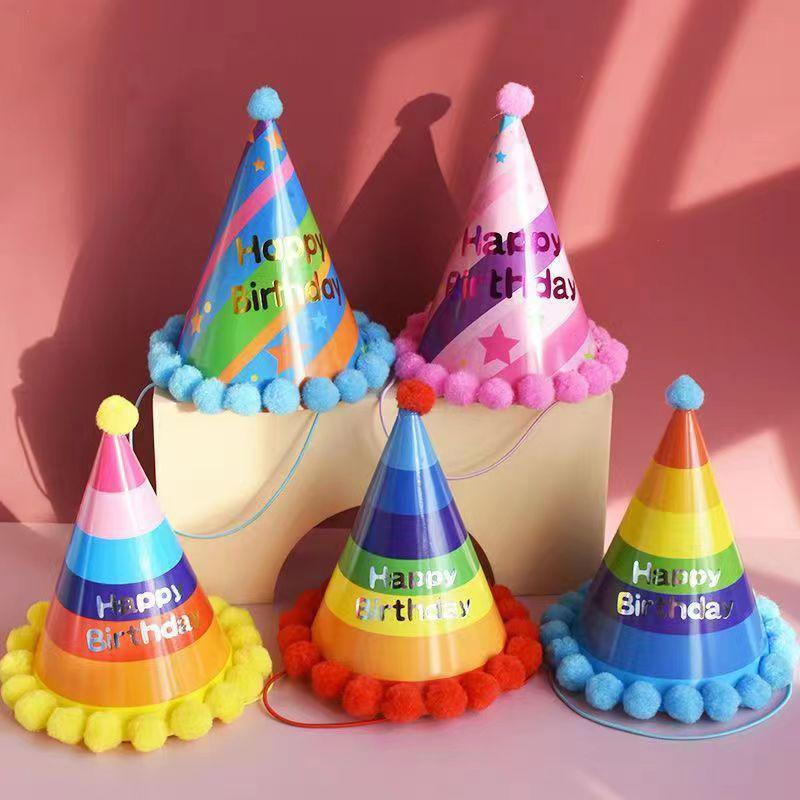 10Pcs/Bag Happy Birthday Party Hats Rainbow Diy Handmade Cap Crown Baby Shower Decoration Boy Girl Birthday Party Photo Props