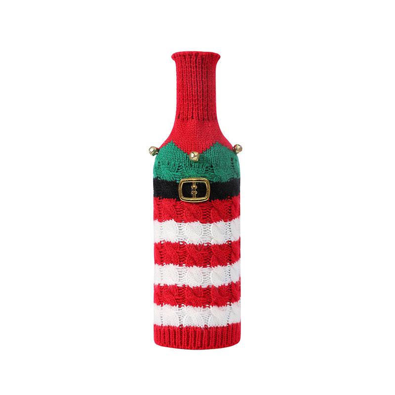 Christmas Wine Bottle Cover Striped Knitted Wine Bottle Sleeve Santa Claus Woven Kitchen Dining Room Xmas Party Table Decoration