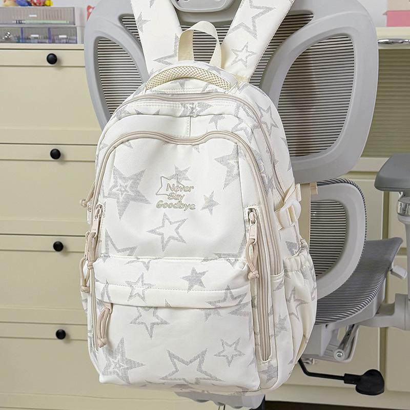 Schoolbag sea salt blue mist full of stars backpack schoolbag girls junior high school simple large capacity high value lightweight backpack