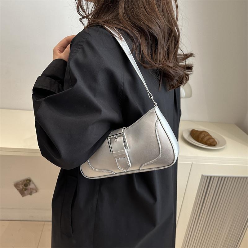 Stylish Korean Fashion Simple Shoulder Bag Versatile Crossbody Tote For Everyday Use In Black White Silver Brown And Khaki