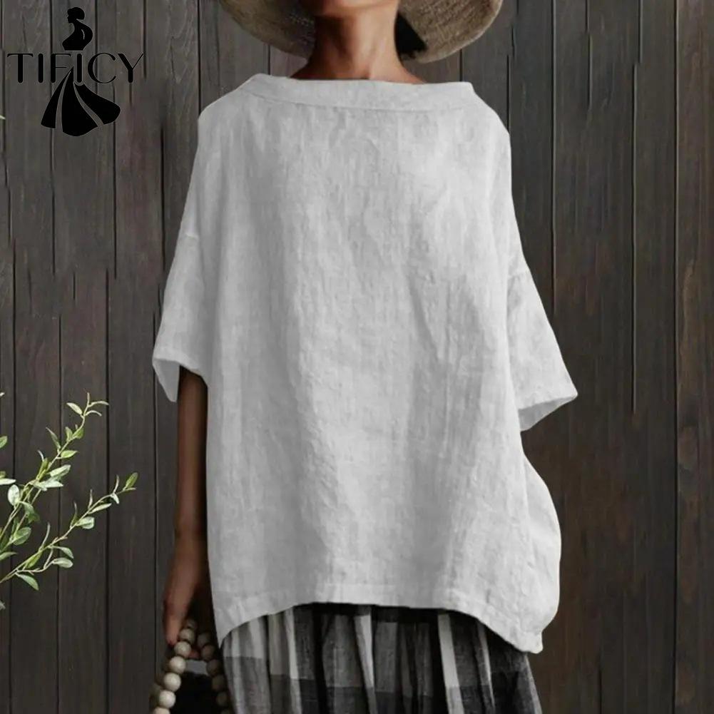 TIFICY Women's Fashion Casual Summer Spring Solid Color Print Short Sleeve One Shoulder Blouses & Shirts