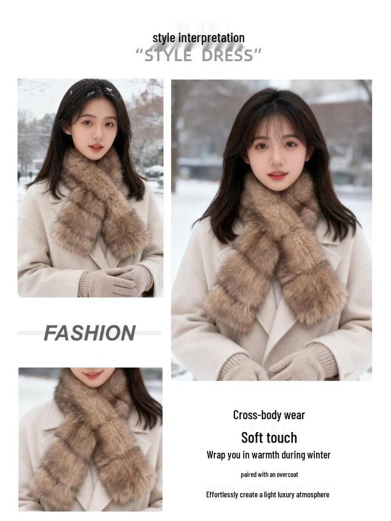 Korean Style Double-Sided Faux Mink Fur Scarf: Women's Thick Warm Neck Warmer for Autumn/Winter - Versatile & High-End Feel