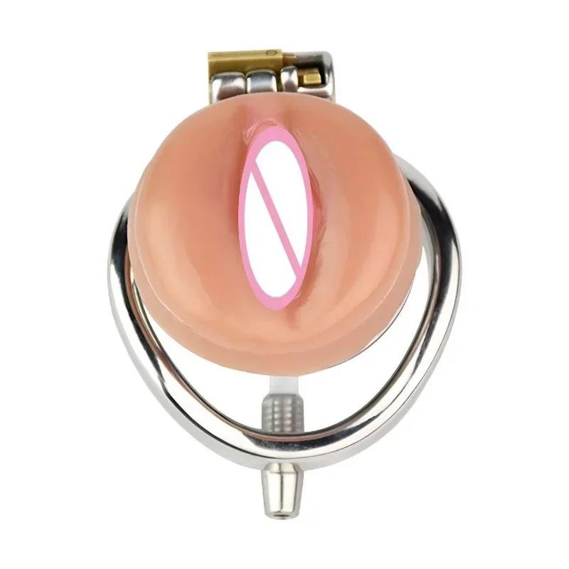 Stal nierdzewna Klatka czystości Silikonowa atrapa waginy Pasek do penisa Klatka czystości Męska Zapobieganie rozczłonkowaniu Ereakcja