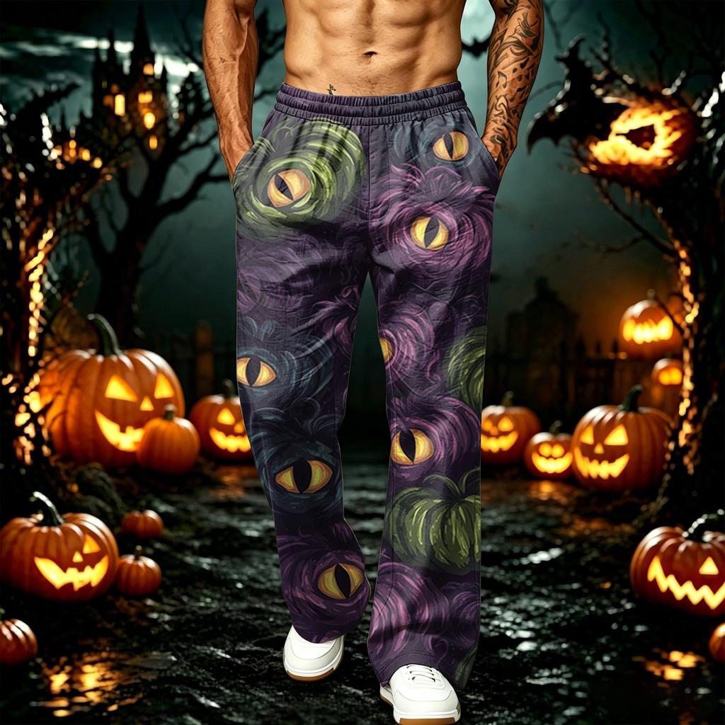 Men's Loose Fit Wide Leg Joggers with Pockets - Printed Casual Sweatpants for Sports and Daily Wear