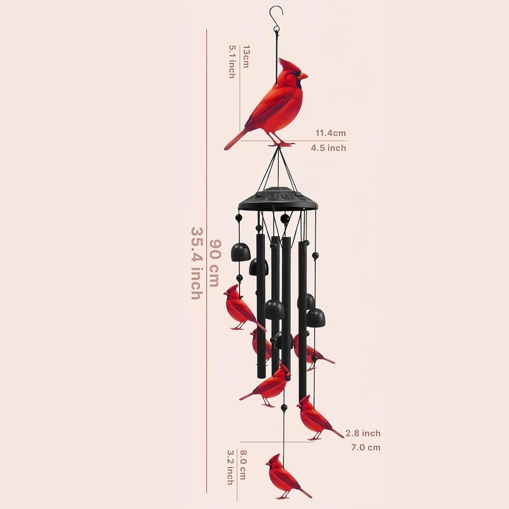 Cardinal Wind Chimes Outdoor Metal Red Bird Wind Chimes for Outside/Indoors Home Lawn Porch Patio Garden Decor Yard Decoration