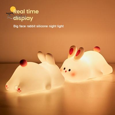 Night Light Silicone Big Face Rabbit Tap USB Rechargeable with Dimmable Timer Soft Eye-Protective LED Night Light