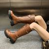 Fall/Winter  New Thick Leg Boots Knight Boots Plus Size Round Toe Rivet Belt Buckle Platform Tall Boots