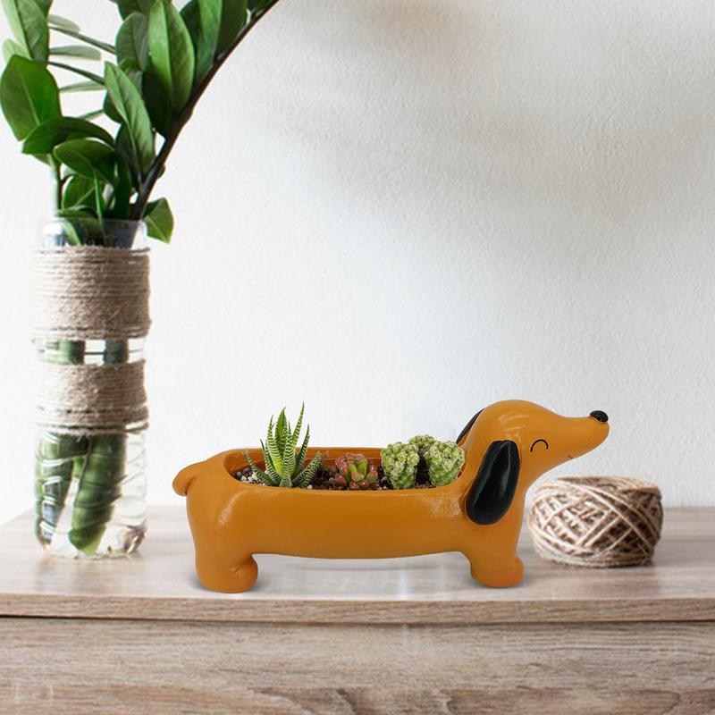 Cute Dachshund Dog Flower Pot Garden Office Decoration Resin Flowerpot Cute Animal Flowerpot Cactus Plants