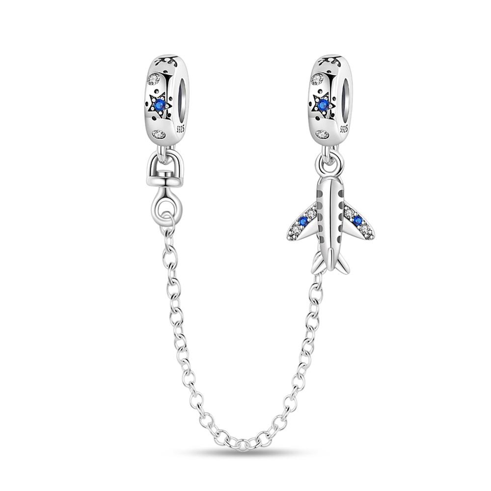 925 Silver Heart Infinity Triple Clear Jewel Safety Chain Charm Bracelet Fine Jewelry Gift for Her