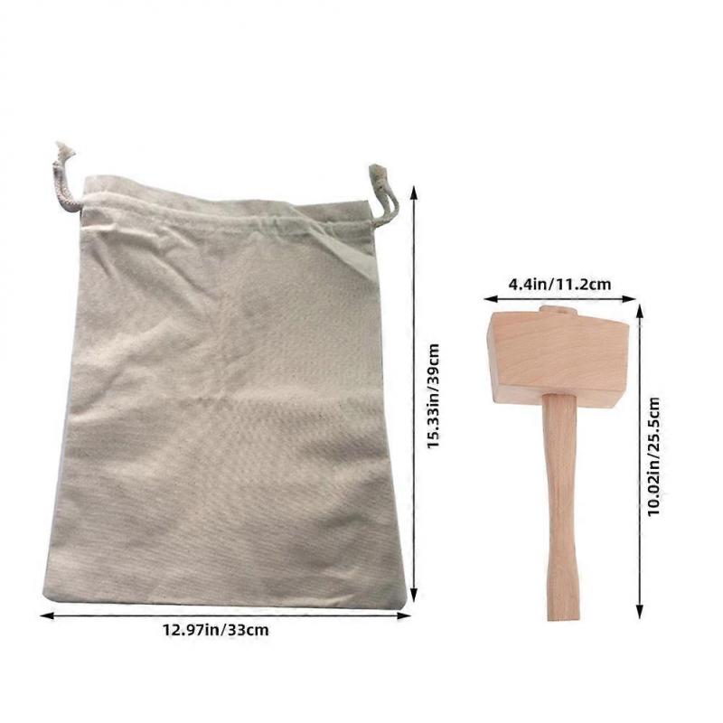 Reusable Canvas Ice Bag with Wooden Mallet for Crushing 1Set