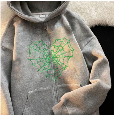 Colored Spider Web Street Hip Hop Gothic Harajuku Y2k Black Zipper Hoodie Women, Harajuku Jacket Sweater Women
