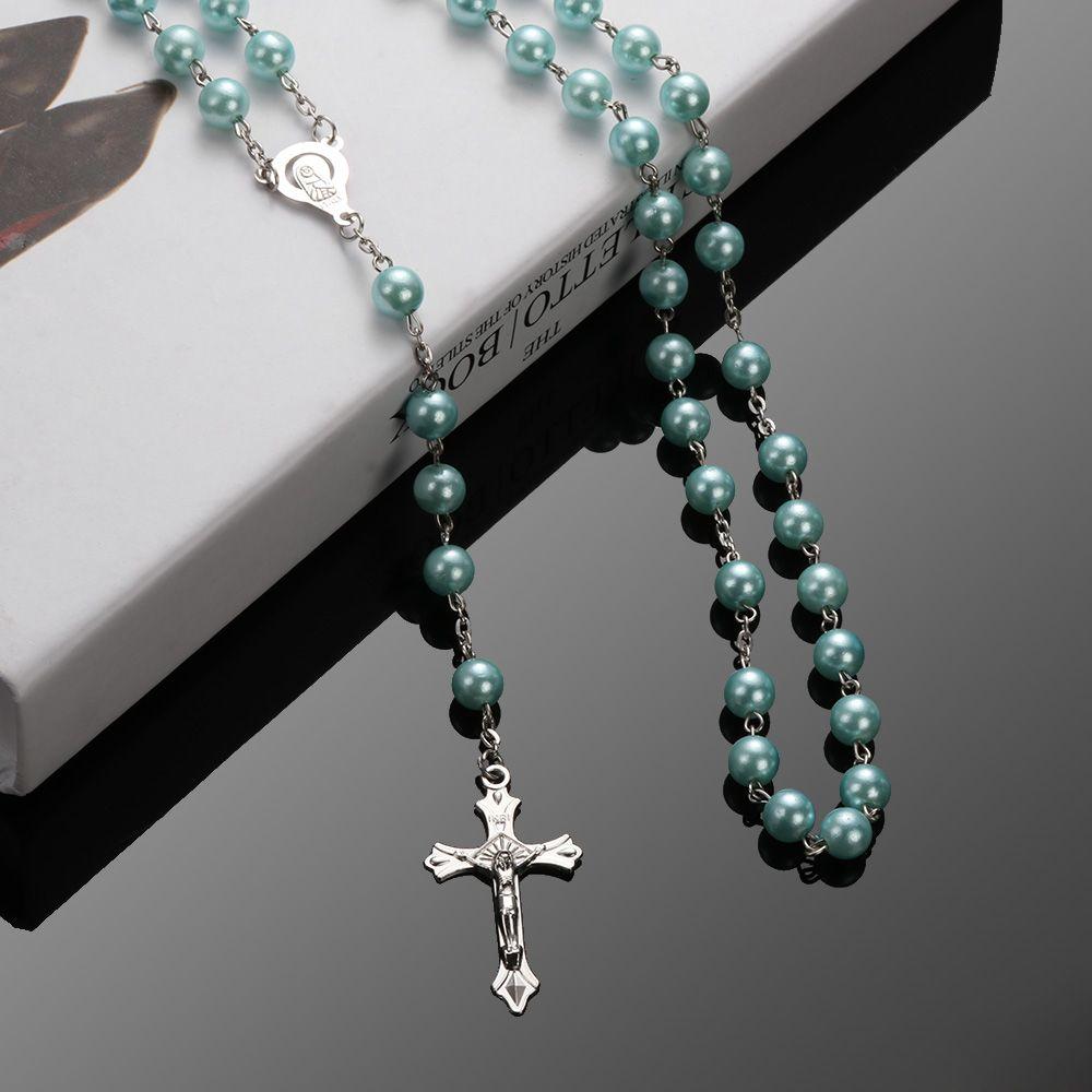 Jewelry Charm Vintage Cross  Rosary Beads Chain Jesus Virgin Mary Pendant