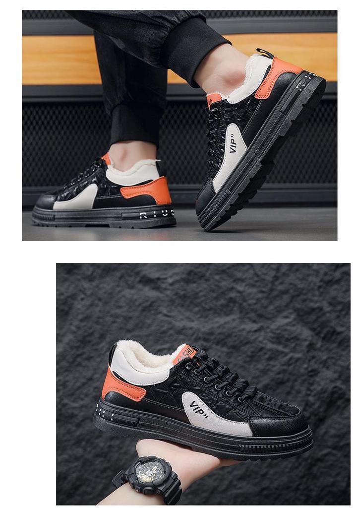 2025 Men's Plus Size Fleece-Lined Winter Work Boots - Warm, Low-Top, Casual, Trendy Sports Cotton Shoes