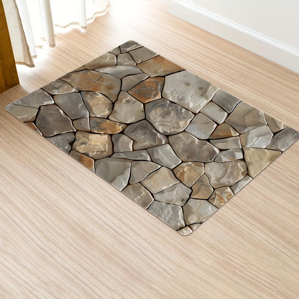 1Pcs Realistic Rock Split Pattern Floor Mat Modern Kitchen Polyester Rug Non-Slip Colorful Indoor Carpet, For Home Bathroom Bedroom Living Room Decor