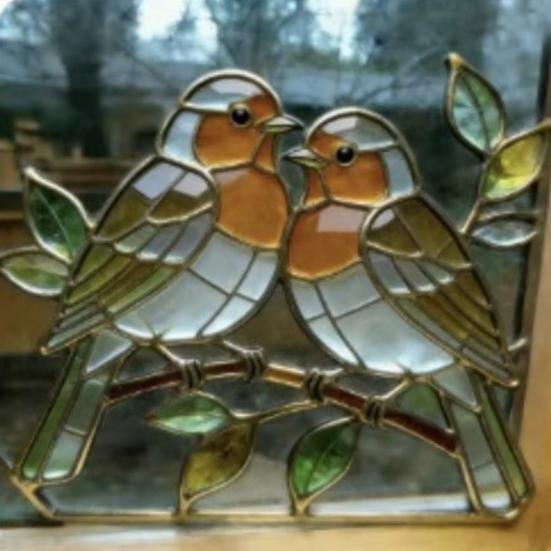 Ptačí lapač slunce Vitrážové Akrylové Okenní Ozdoby s Okrajem z Měděné Fólie Dárky pro Ženy Mámu Babičku Milovníky Ptáků