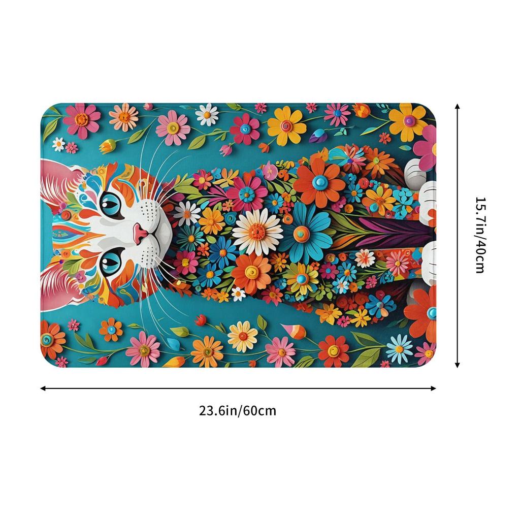 Floral Cat Doormat Mat Anti-Slip  Bathroom Kitchen Living Room Rug Carpet 40*60cm