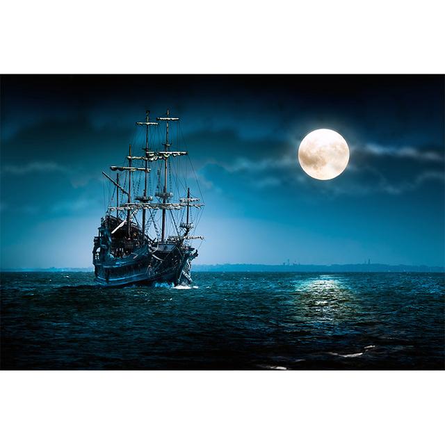 

Масляный постер высокого разрешения с луной и средневековыми военными кораблями 20*40cm No Frame