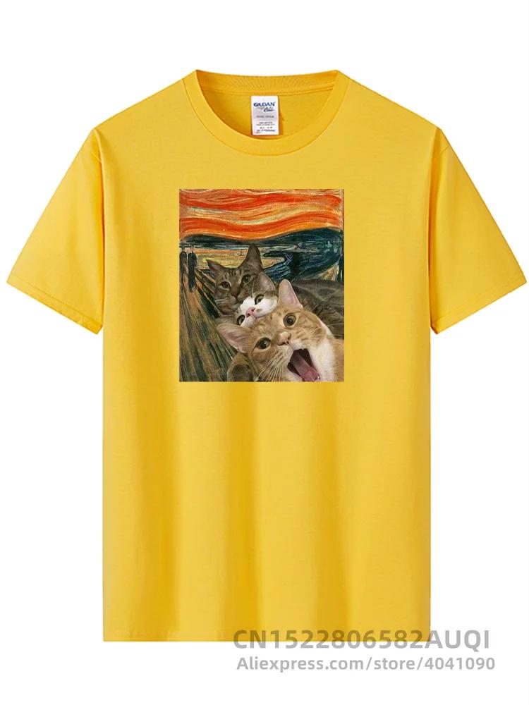 High Quality T-shirt 100% Cotton T Shirt Cat Pattern Printed T-shirt Casual Cool O-neck Tshirt Loose Male Tees Tops