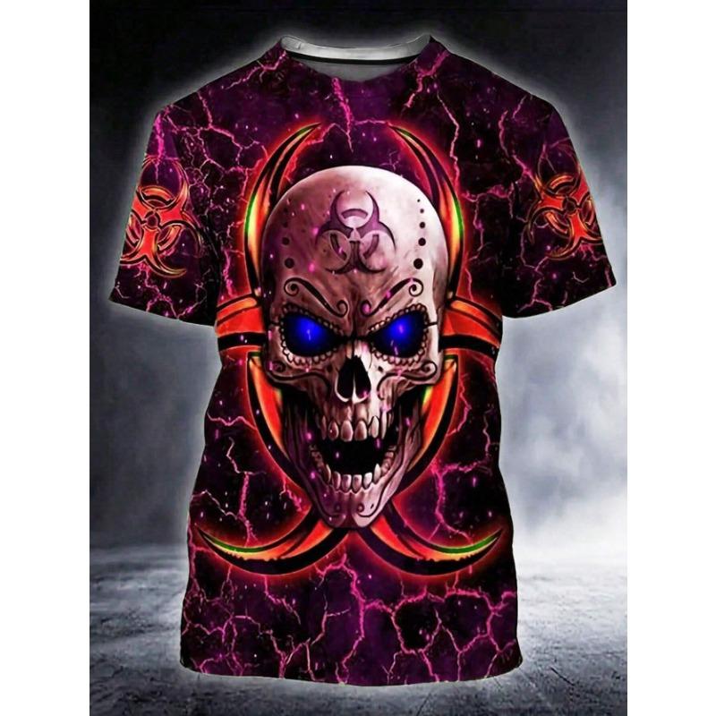 Summer Round Neck 3D Skull Print T-shirts Fashionable Casual Short Sleeved Men's T-shirts