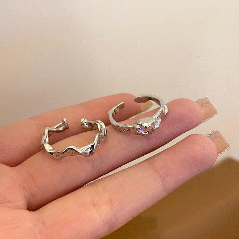 Moonstone Irregular Ring Wave Geometric Ring Men's and Women's Versatile Opening Adjustable Pair Ring Gift