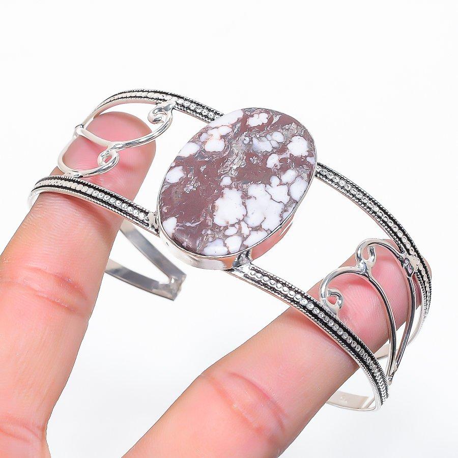 Natural Wild Horse Gemstone 925 Sterling Silver Cuff Bangle Adjustable h0F14