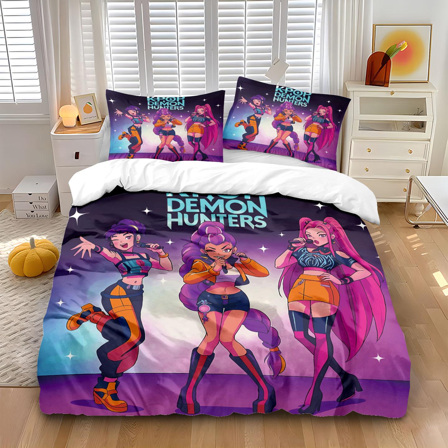 

3pcsK-Pop Demon Hunters Printed Chipless Bedding Set Multi Size Bedding Decoration for Bedrooms and Dormitories, Machine Washabl 135x200cm-EU-Single&set