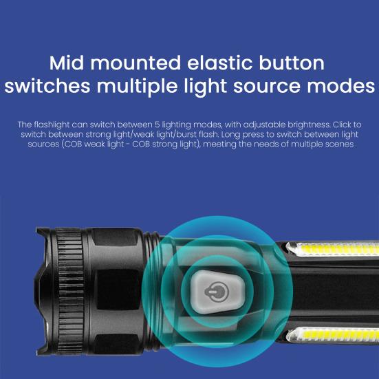 Multi-function Flashlight Zoom 5 Modes Adjustable Ultra Bright USB Rechargeable Portable Outdoor Camping Hiking Emergency Handheld Torch Lamp