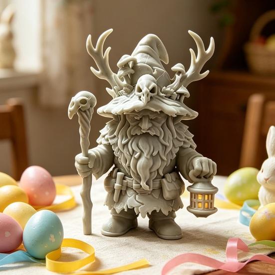 Huaqianguhh Dwarf Wizard Figurine, 3D Printed Fantasy Mage Statue, Forest Sorcerer Decor for Desk Shelf, Easter Gift Collectors Board Game Fans