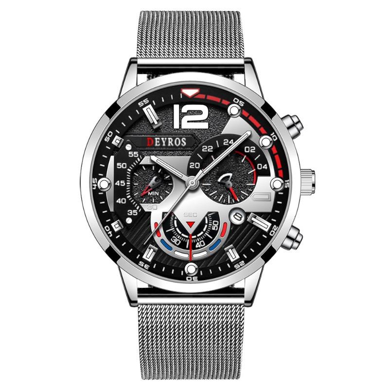 DEYROS Trend Personality Men's Calendar Watch Fashion Business Mesh Belt Luminous Quartz Watch Men's Watch