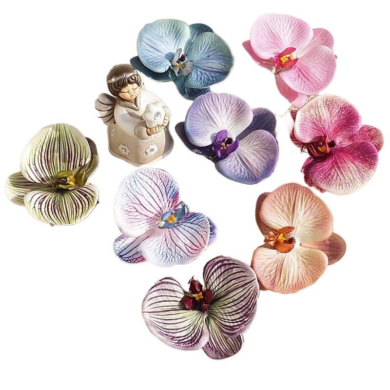3D Print Big Butterfly Orchid Head Silicone Cotton Artificial Flower Wedding Souvenir Party Gift Box Decor Headdress Flower