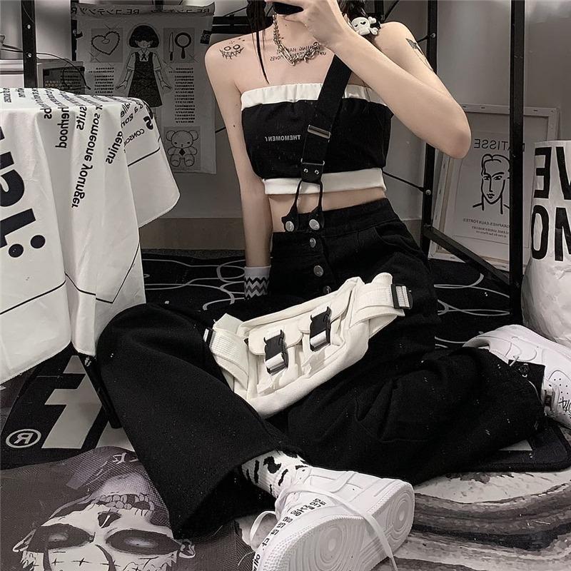 

Women s White Slim High-Waist Overalls with One-Shoulder Strap Small чёрный