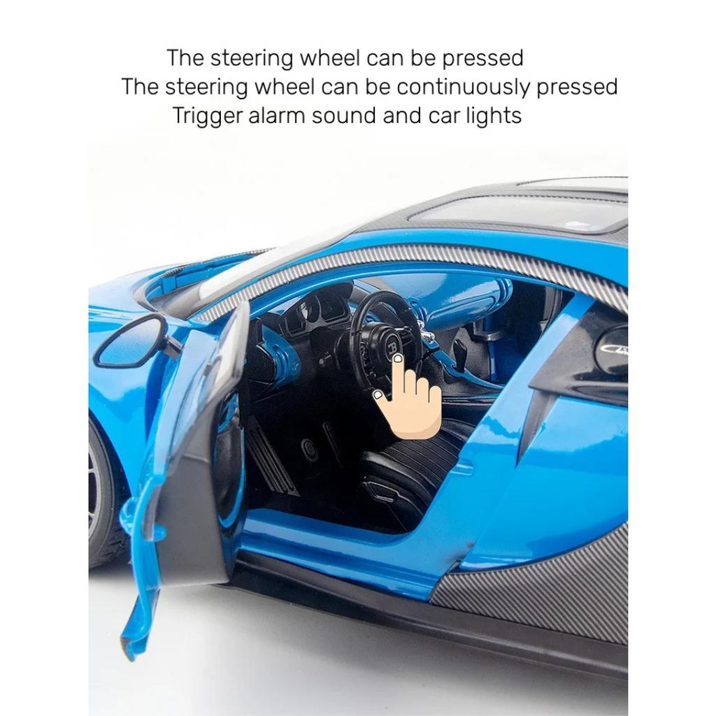 1/18 Bugatti Chiron Supercar Alloy Diecast Toy Scale Car Model Sound and Light Miniature Vehicle Children's Toy Collection Decorative Gift
