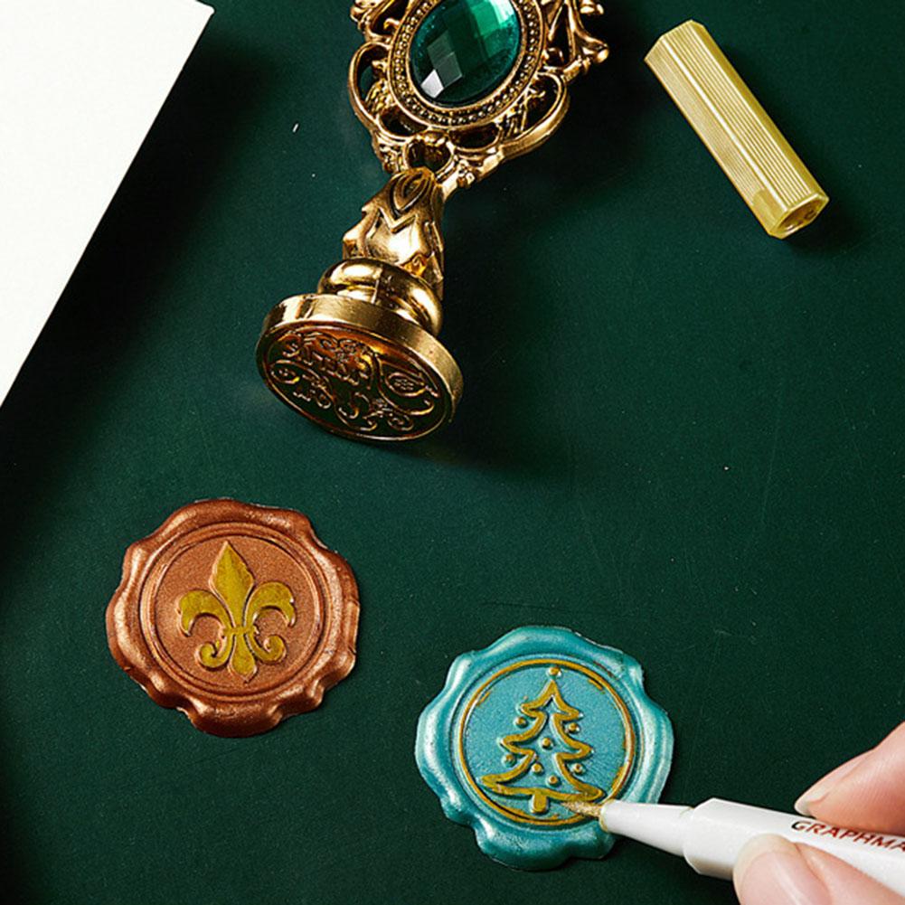 Wax Stamp Gift Box Stamp/Stamp Heads/Wax Beads Wax Seal Stamp Set Detachable Handle/Spoon/Round Wax Creative for Gift Wrapping