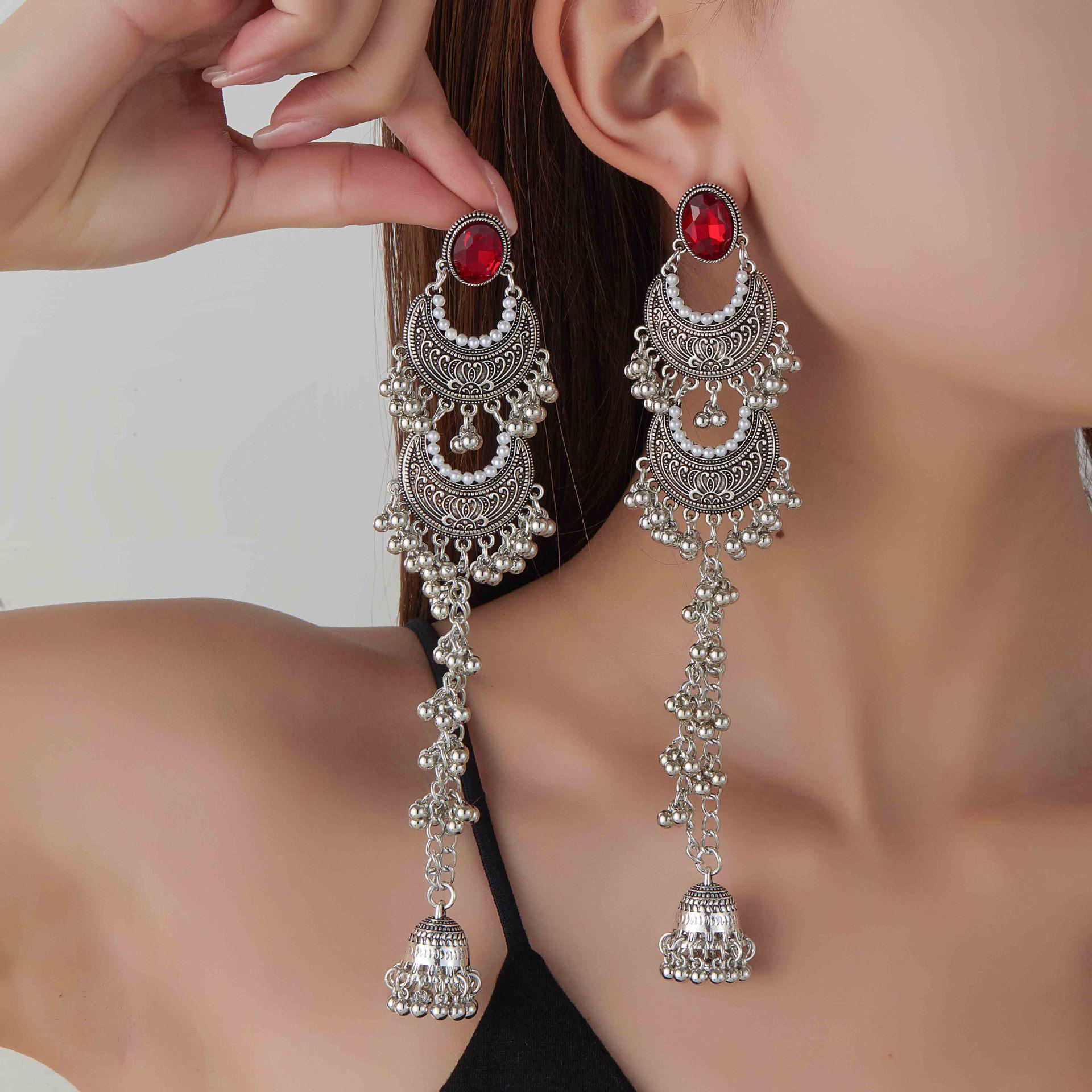 Bohemian Retro Ethnic Tassel Earrings with Carved Alloy Beads