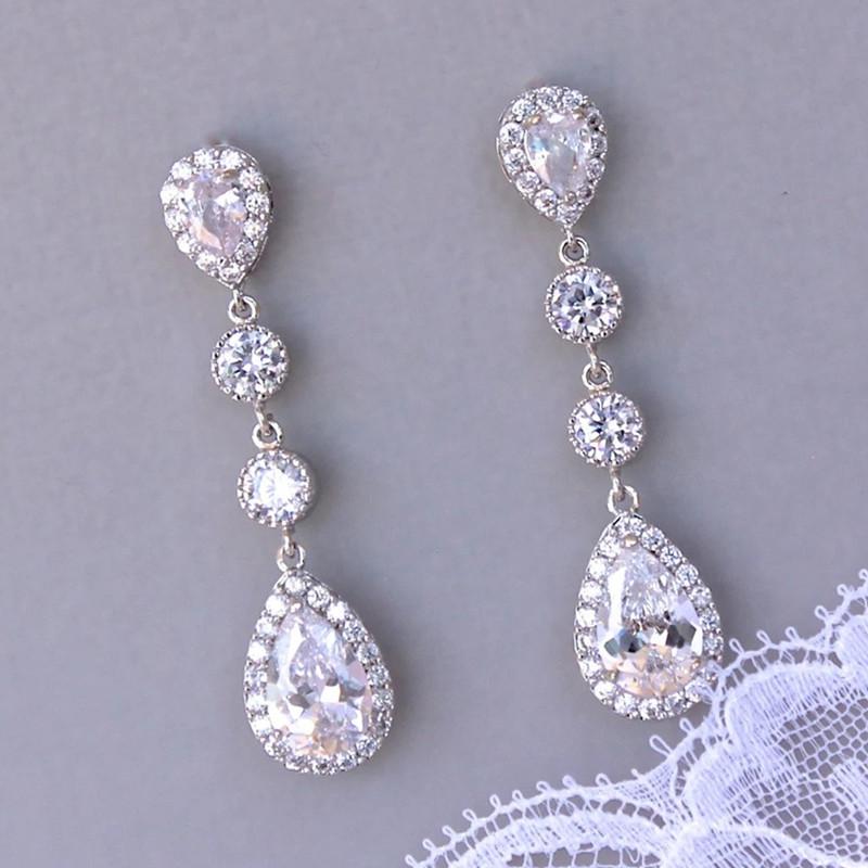 

Huitan Luxury Silver Color Women Hanging Earrings with Sparkling Crystal Cubic Zirconia Temperament Elegant Lady Fashion
