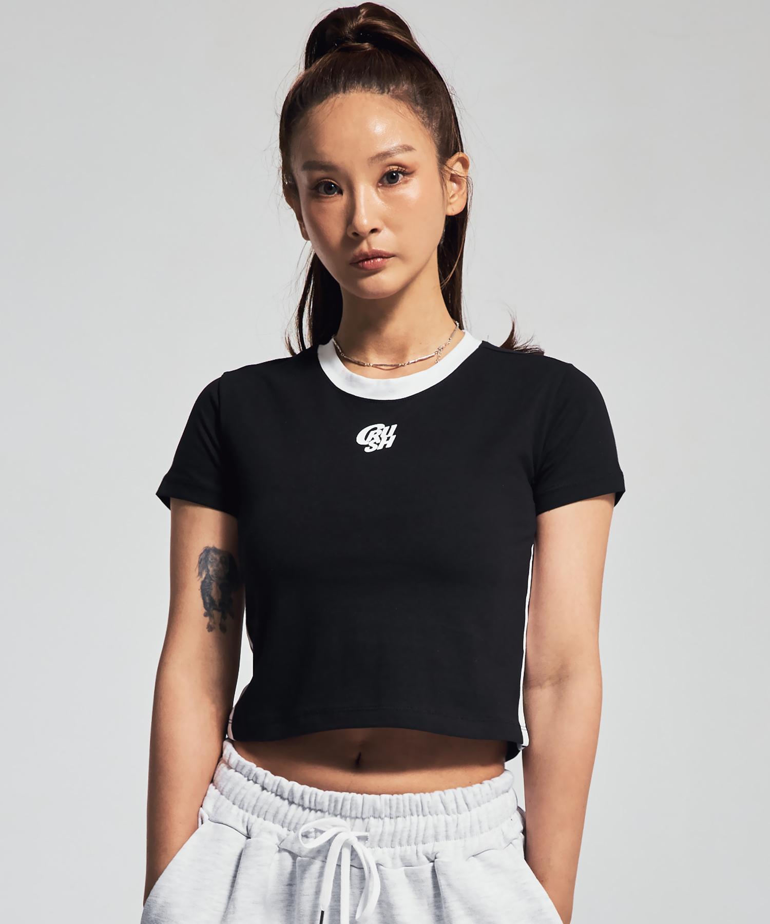Crush Style Ace Contrast Line Crop Top Black S