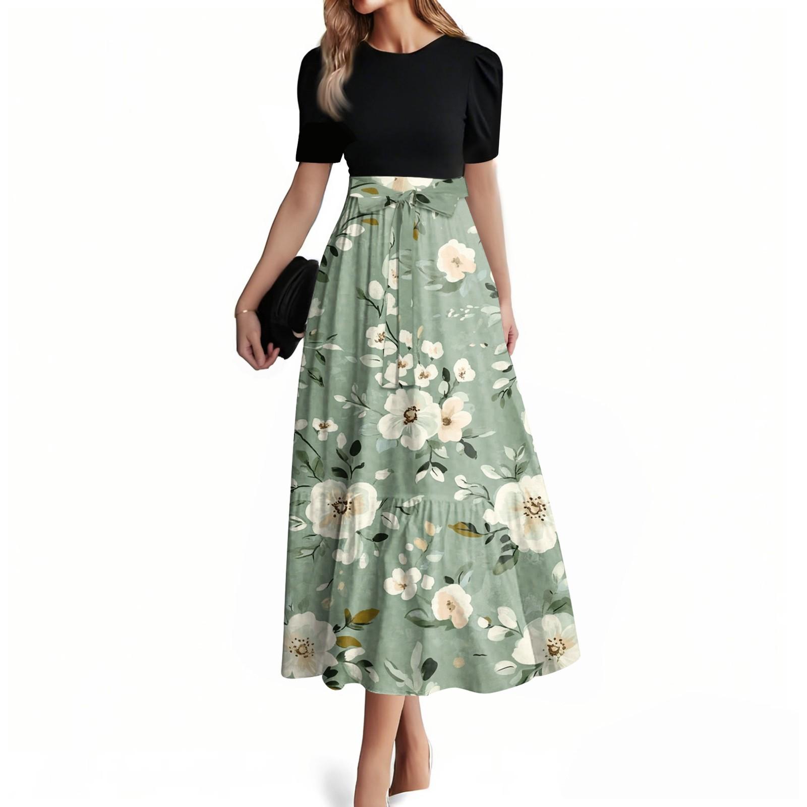 

Женское модное повседневное платье с коротким рукавом и круглым вырезом, элегантное, темпераментное L армия зеленый