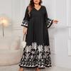Women Casual Loose V Neck Flared Sleeve Long Printed Dress For Ladies