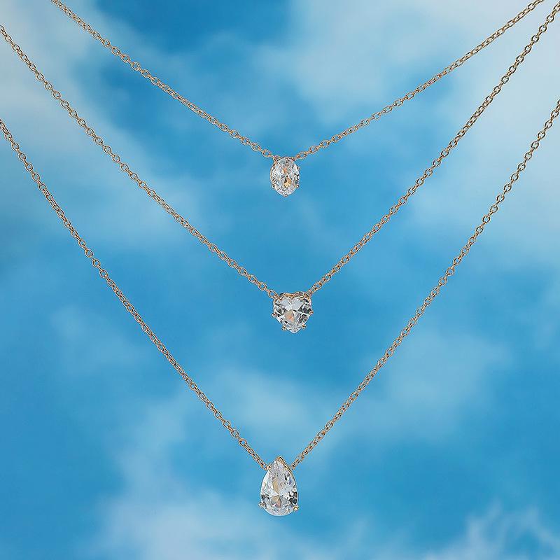 Versatile European & American Crystal Zirconia Heart Water Drop Multi-layer Necklace