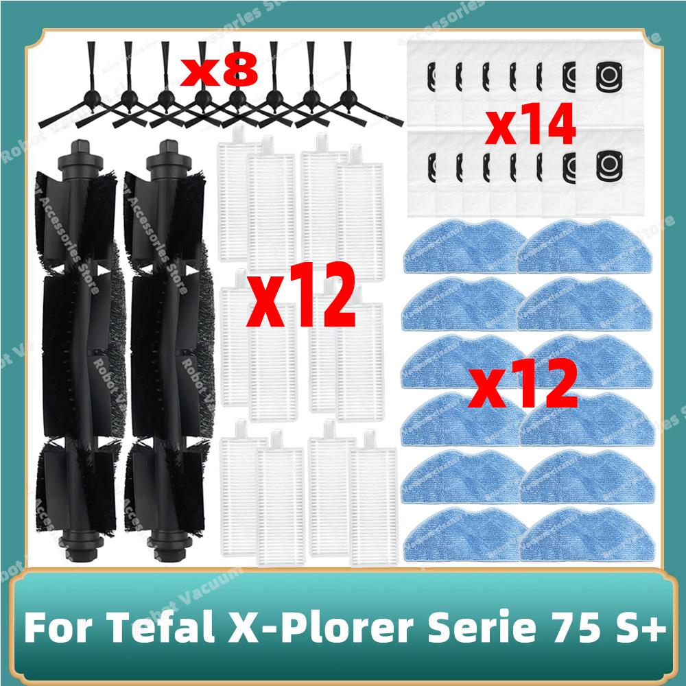 Compatible For Tefal Rowenta X-plorer Serie 75S RR8577WH / 75S+ RG8597W Roller Main Side Brush Hepa Filter Mop Cloth Parts