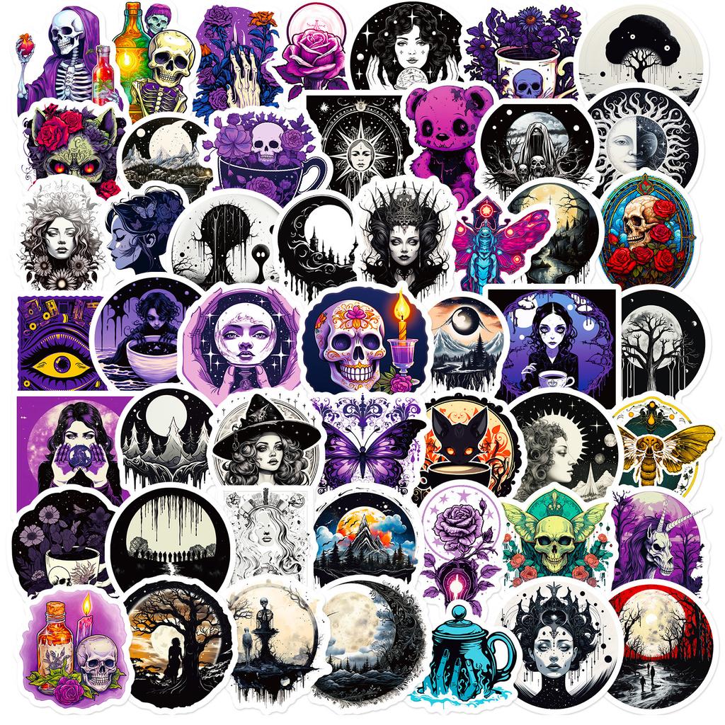 50 Cartoon Gothic Graffiti Luggage Stickers Dark Purple Cool Skull Gothic