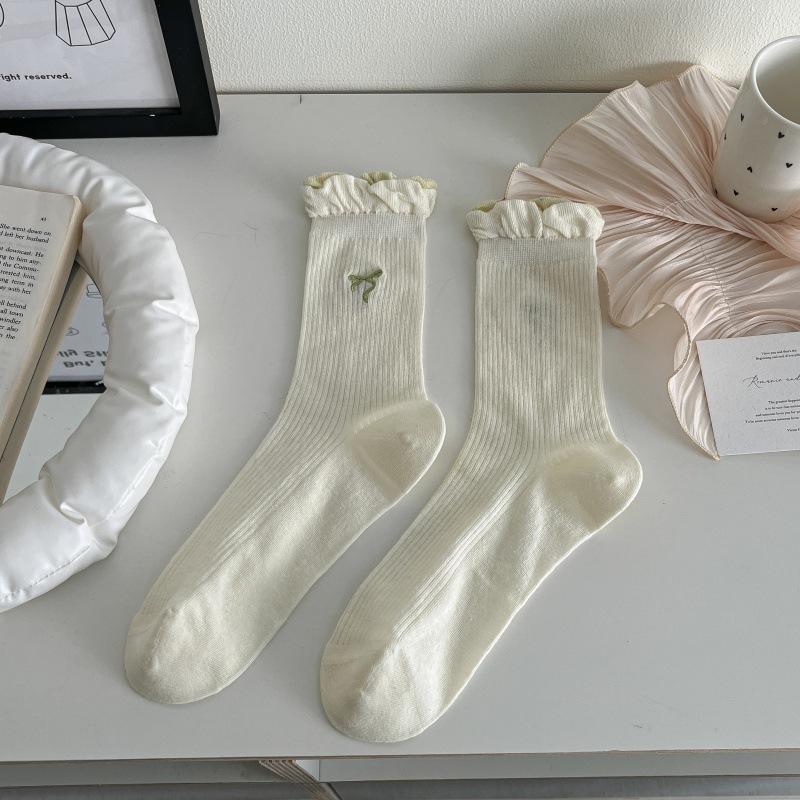 

Женские летние тонкие носки-трубы из хлопка с бантом и кружевом для балета 1 pair кремовый