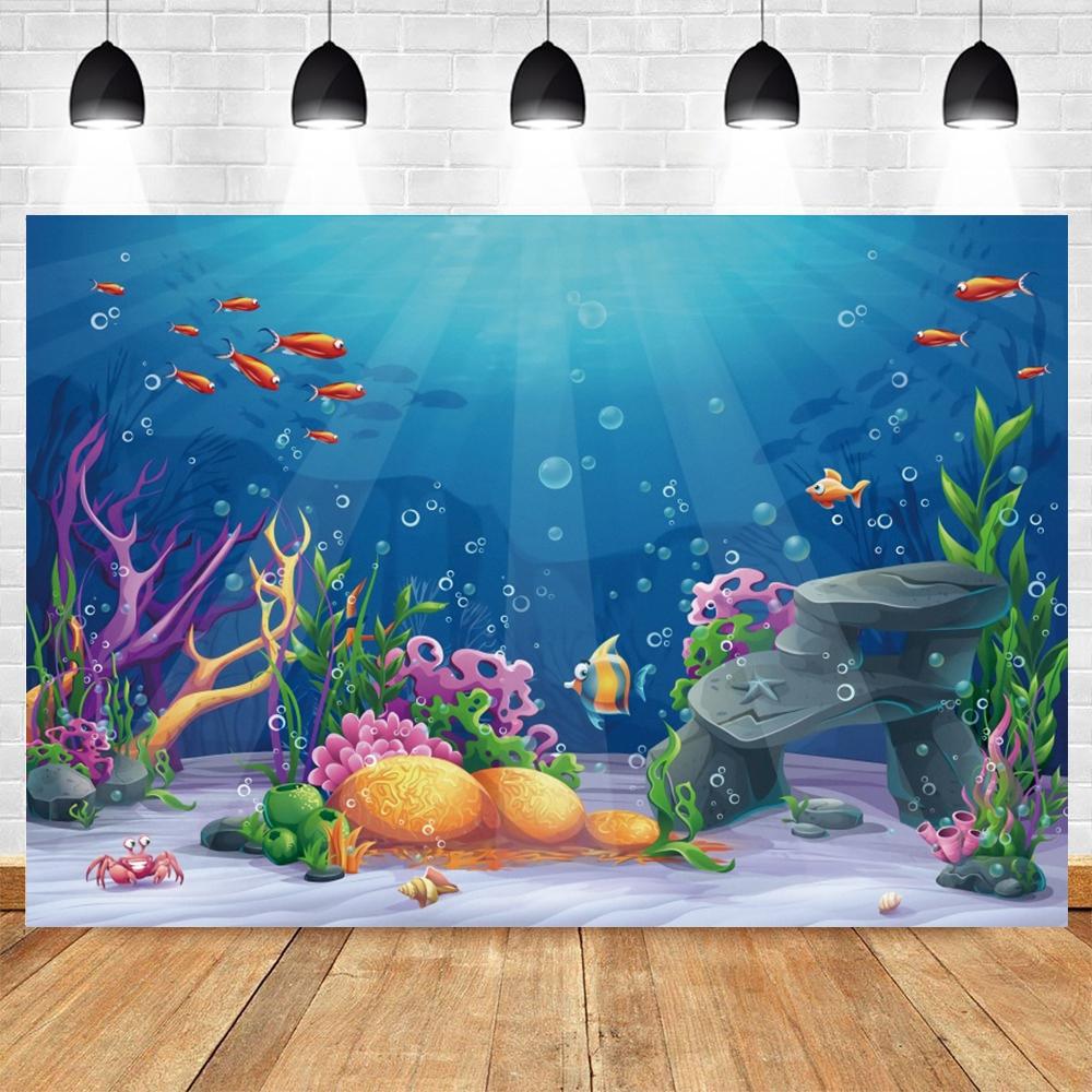 Underwater World Seabed Photography Backdrop Decor Ocean Undersea Fish Coral Baby Birthday Background Photo Studio Props Custom