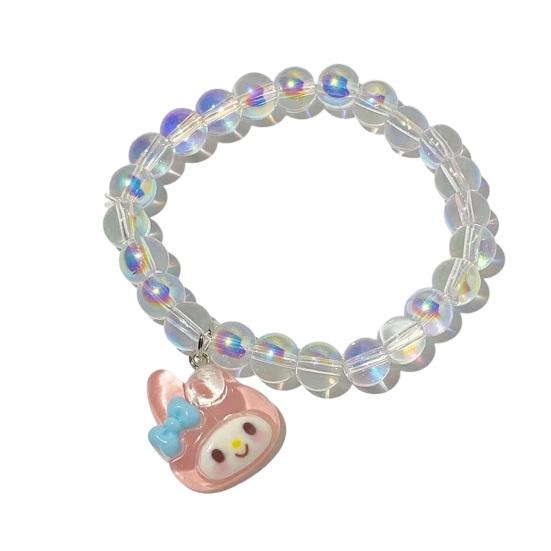 Iridescent Beaded Bracelet Clear Faux Crystal Bracelet Cute Cartoon Animal Charm Bracelet Gift for Girls Best