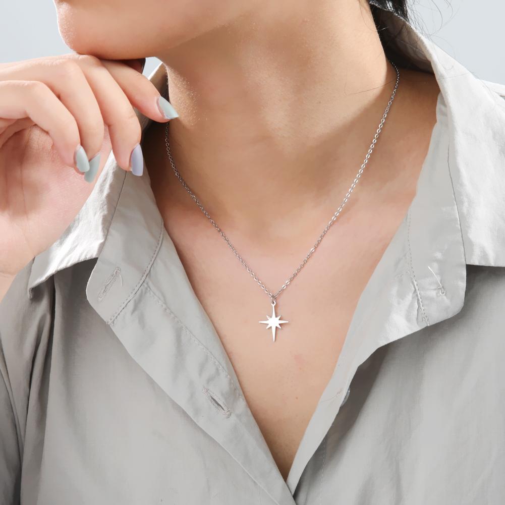 Boho North Star Moon Pendant Necklace Stainless Steel Double Layer Clavicle Necklaces Kpop Jewelry Gift for Women