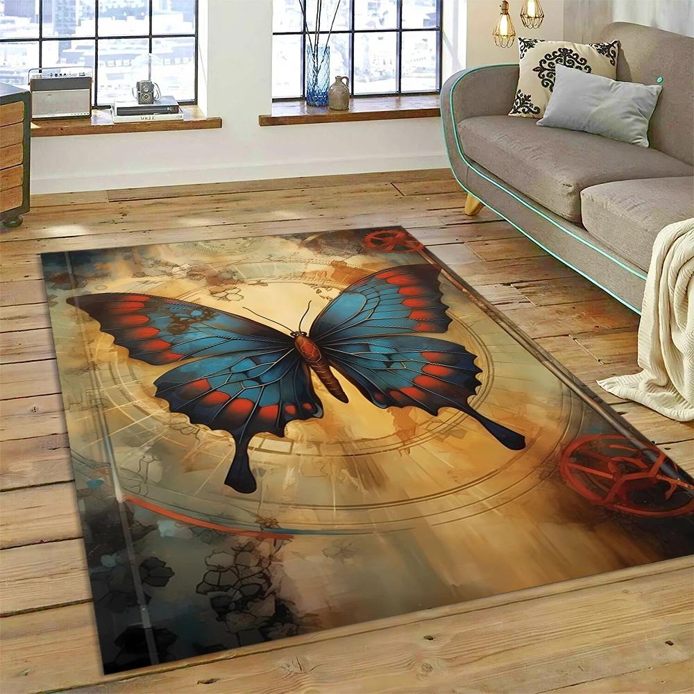 HD Fantasy Butterfly Flower Cartoon Carpet Rug for Home Living Room Bedroom Sofa Doormat Decor,Kids Area Rug Non-slip Floor Mat