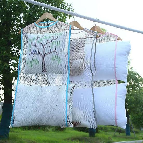 Hanging Pillow Drying Net Bag Foldable Windproof Shoes Socks Plush Doll Toy Mesh Dryer Heavy Duty Throw Pillow Air-dry Hanging Pouch