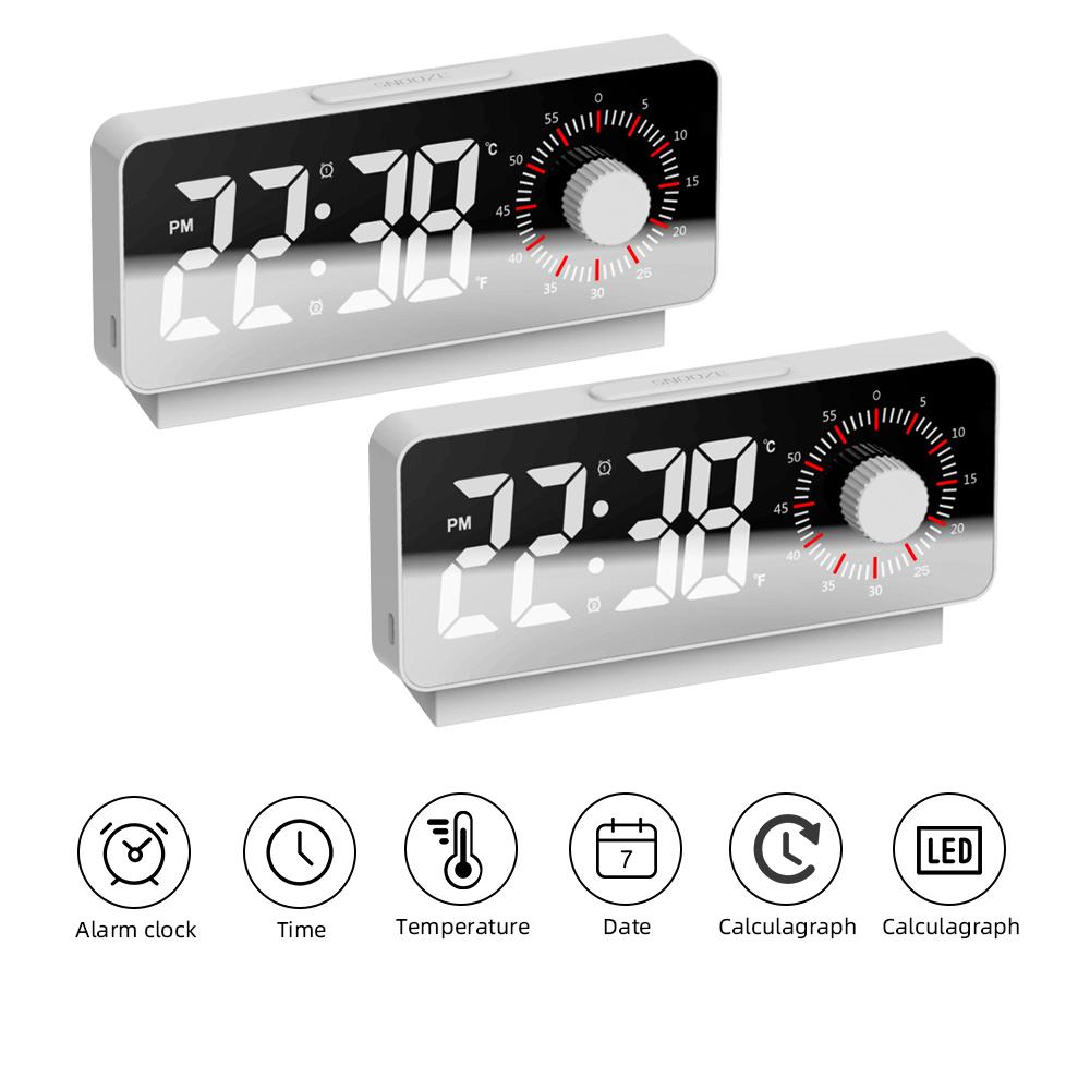 New LED Digital Alarm Clock Timer Function Temperature Electric Alarm Clocks USB Rechargeable Desktop Mirror Clock Bedroom