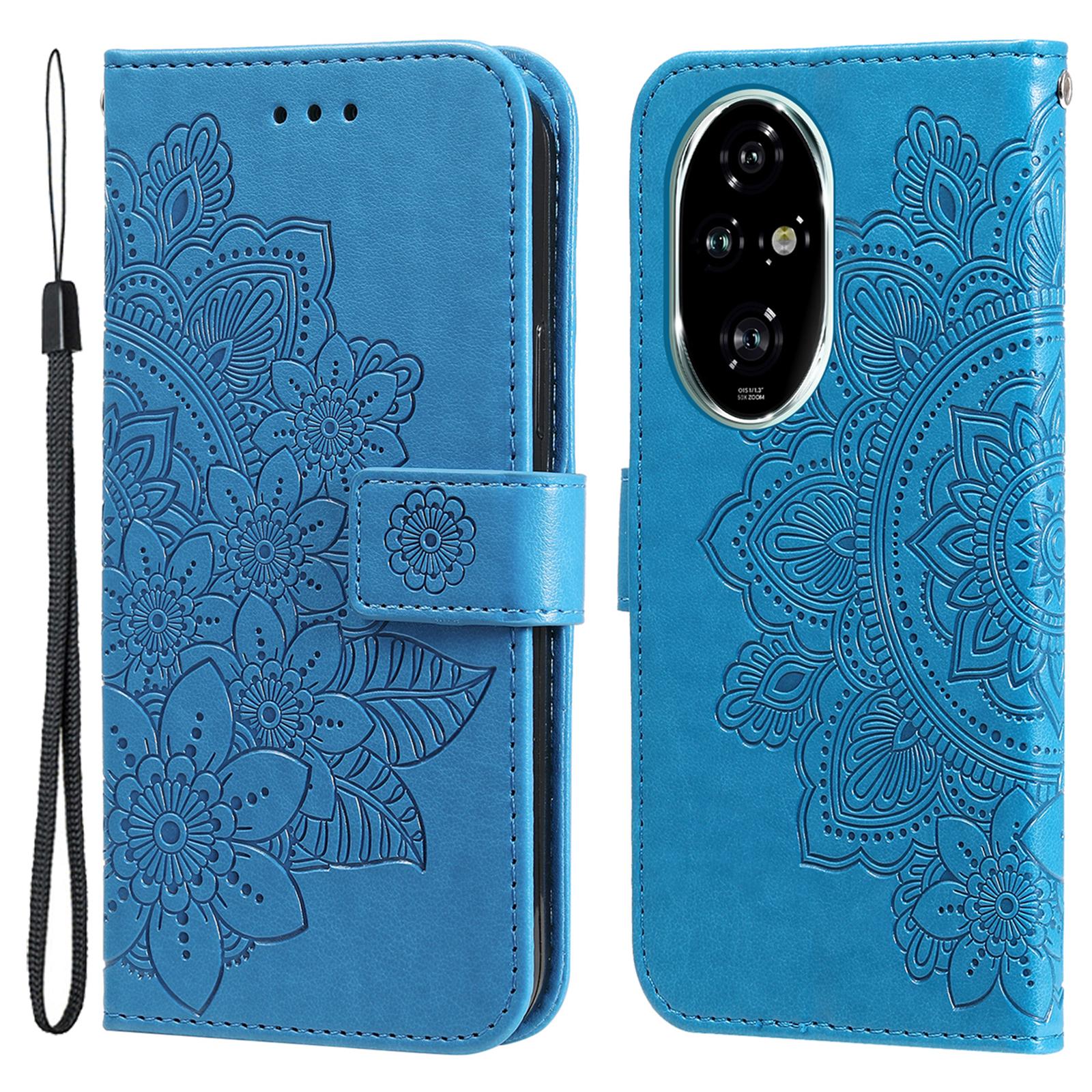 

For Honor 200 Pro 5G Case Floral Pattern PU Leather Wallet Stand Phone Cover Blue