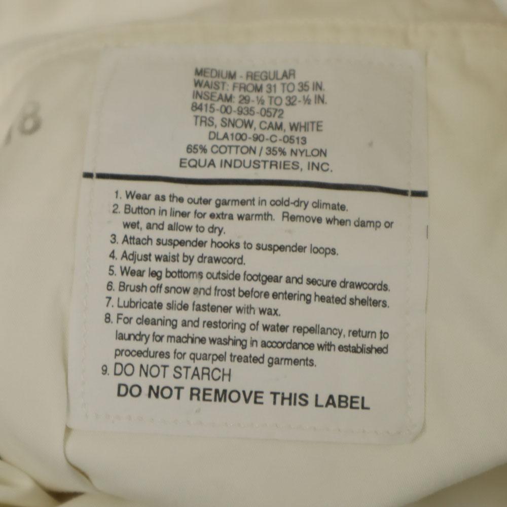 US ARMY 90s Old DLA snow camo Military pants M white Ideal Zipper Men's Used